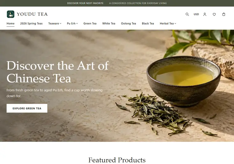 YouDu Tea · Brand retail homepage preview